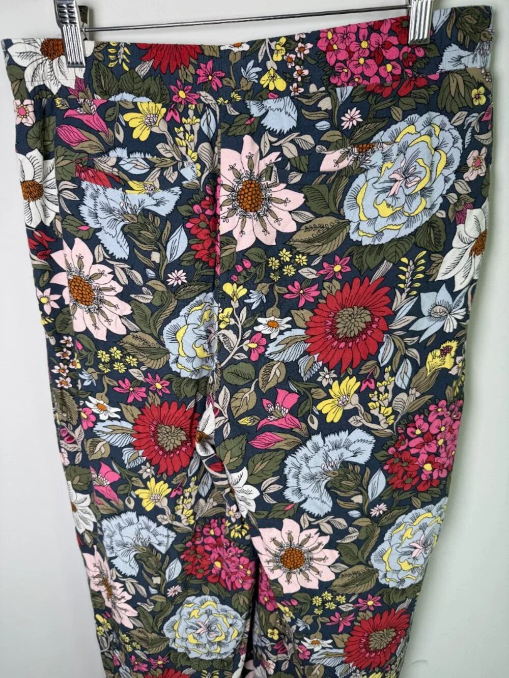 LOFT Petites Navy Floral Wide Leg Pull-On Pants Drawstring Sz MP